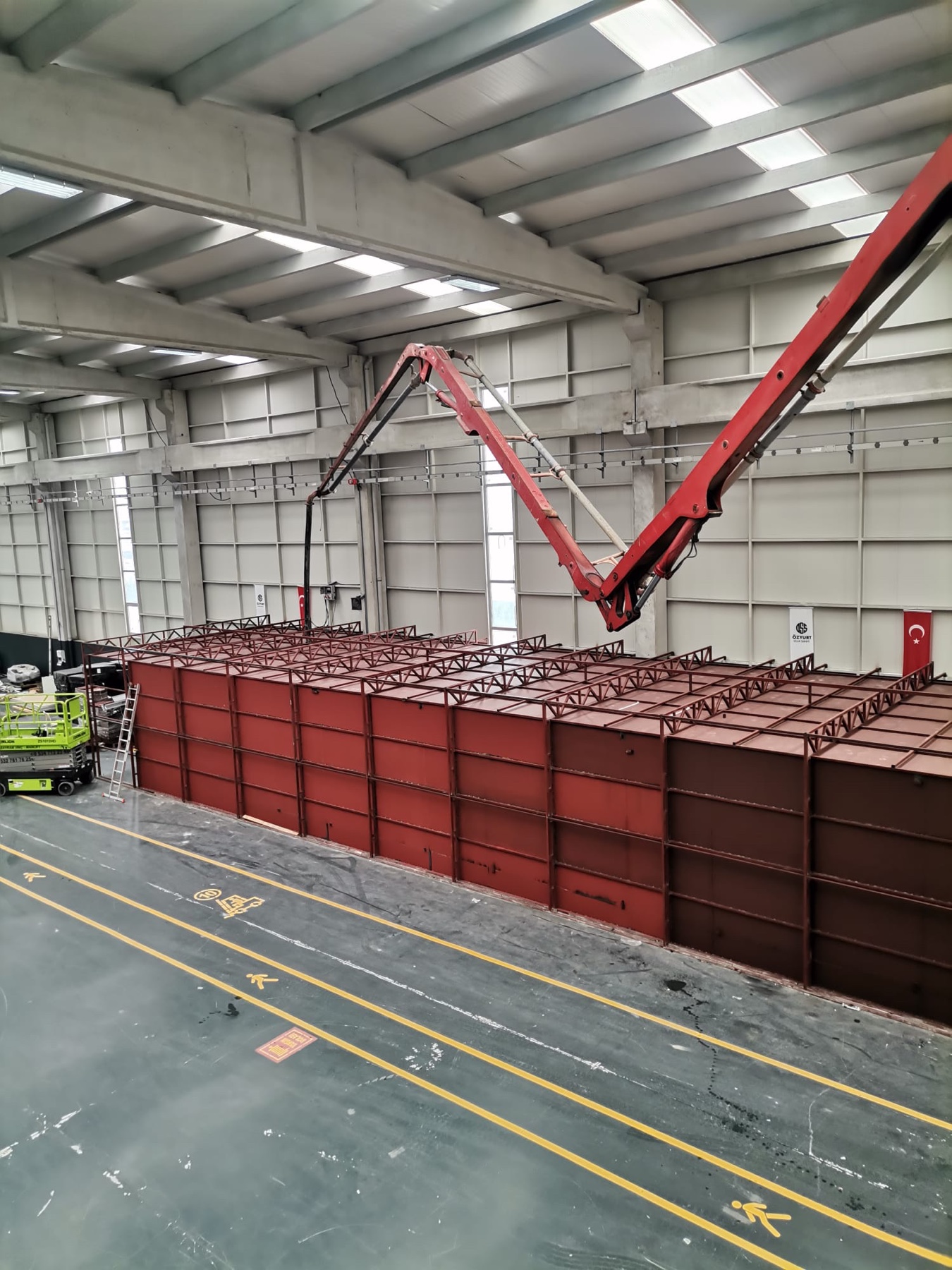 Large steel range module being fabricated in the workshop