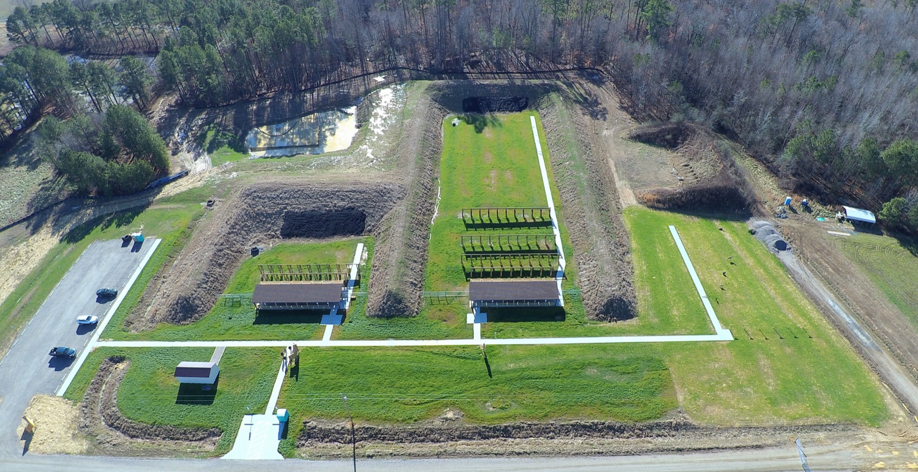 Aerial view of a multi-distance outdoor shooting range
